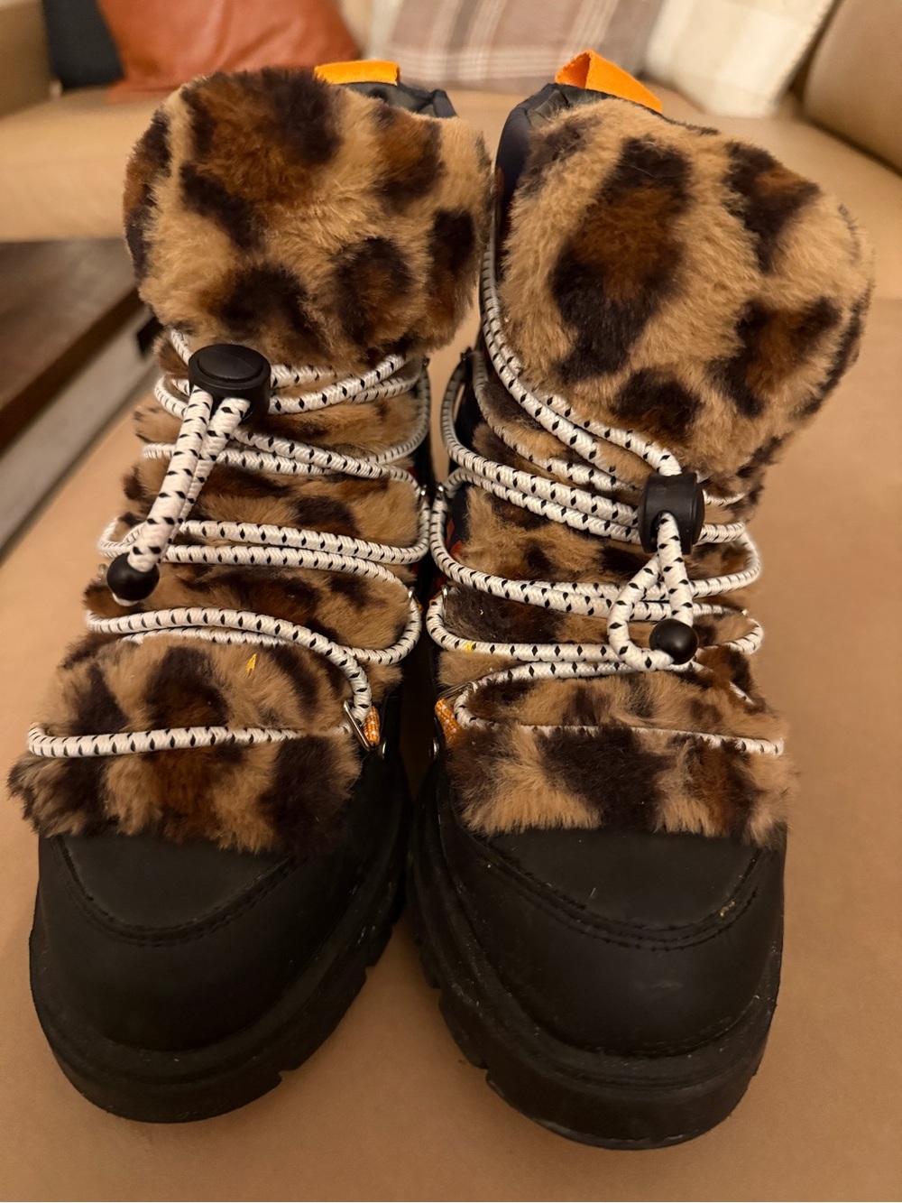 Circus by Sam Edelman Leopard Faux-Fur Winter Rain Boots in Brown and Black